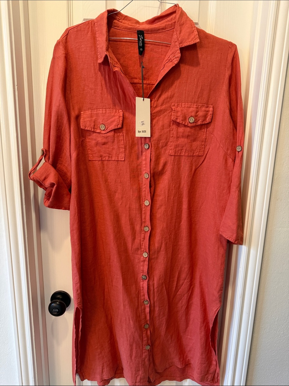 Zena Coral Button-Down Midi Shirt Dress